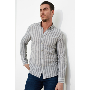 Trendyol Slim Fit Shirt with Gray Men's Striped Button Collar Apolet