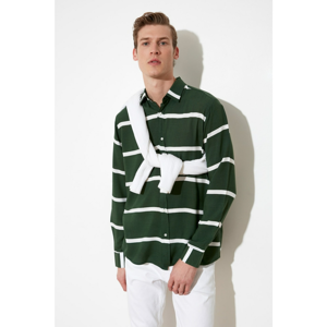 Trendyol Green Men's Regular Fit Long Sleeved Cross-Striped Shirt