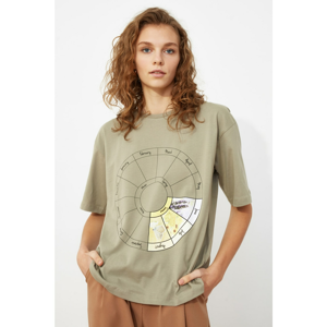 Trendyol Grey Loose Print knitted T-Shirt