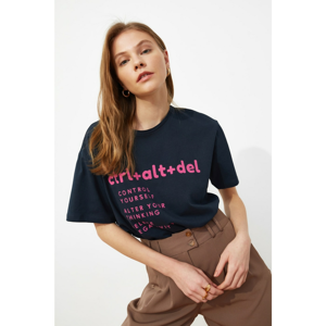 Trendyol Navy Printed Boyfriend Knitted T-Shirt