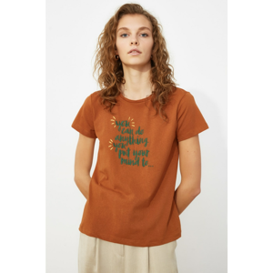 Trendyol Basic Knitted T-Shirt WITH Cinnamon Embroidery