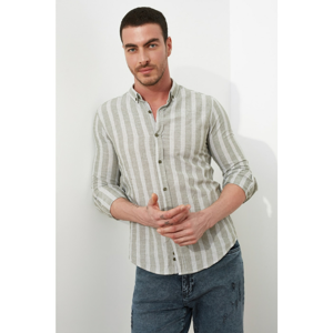 Trendyol Haki Men's Striped Slim Fit Long Sleeve ButtonEd Shirt Collar Shirt