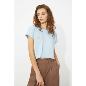 Trendyol Basic Knitted T-Shirt WITH Blue Embroidery