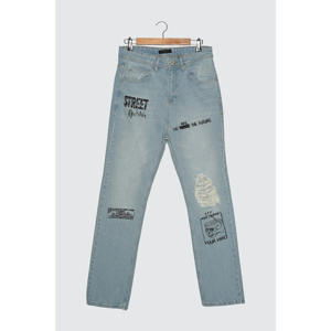 Trendyol Light Blue Male High Waist Straight Fit Printed Jeans