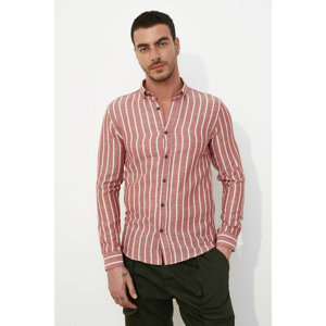 Trendyol Red Men's Slim Fit Long Sleeve Striped Shirt