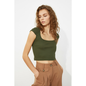 Trendyol Haki Square Collar Crop Knitted Blouse