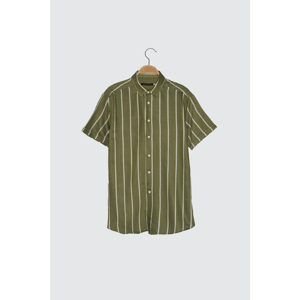 Trendyol Green Men's Regular Fit Short Sleeve Striped Shirt