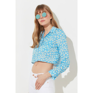 Trendyol Blue Pocket Printed Crop Shirt