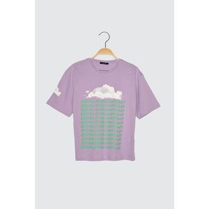Trendyol Lila Loose Printed Knitted T-Shirt