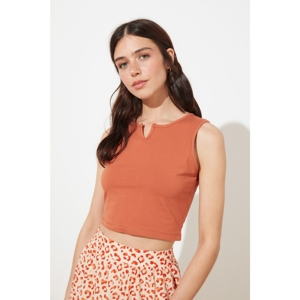 Trendyol Cinnamon V Collar Crop Knitted Athlete