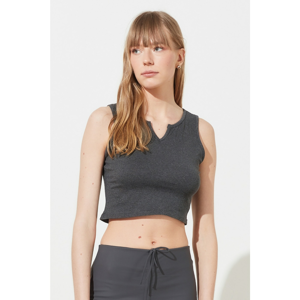 Trendyol Anthracite V Collar Crop Knitted Athlete