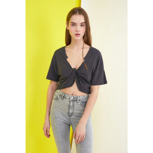 Trendyol Grey Front and Back Wearable Detailed Knitted Blouse