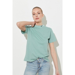 Trendyol Mint Upright Collar Embroidered Knitted T-Shirt