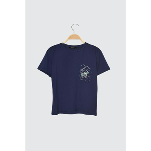 Trendyol Navy Blue Boyfriend Knitted T-Shirt