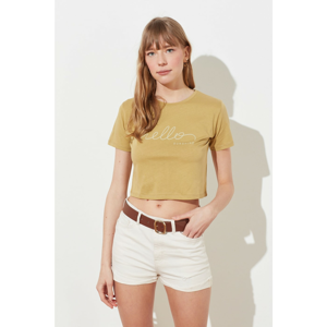 Trendyol Open Credit Print Crop Knitted T-Shirt