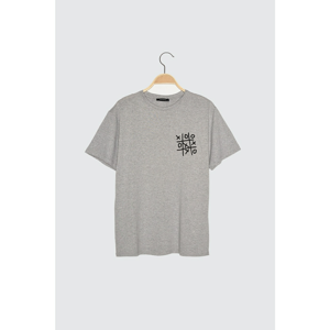 Trendyol Grey Back Printed Boyfriend Knitted T-Shirt