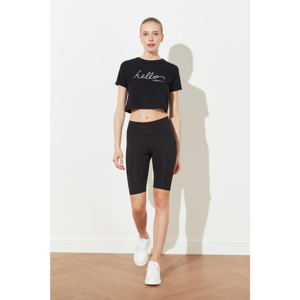 Trendyol Black Printed Crop Knitted T-Shirt