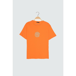 Trendyol Orange Embroidered Boyfriend Knitted T-Shirt