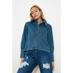 Trendyol Blue Pocket Detailed Denim Shirt