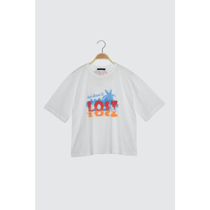 Trendyol Ekru Printed Loose Knitted T-Shirt