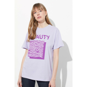 Trendyol Lila Printed Boyfriend Knitted T-Shirt