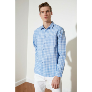 Trendyol Blue Men's Regular Fit Shirt Collar Plaid Shirt