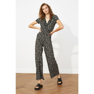 Trendyol Black Leopard Print Knitted Jumpsuit