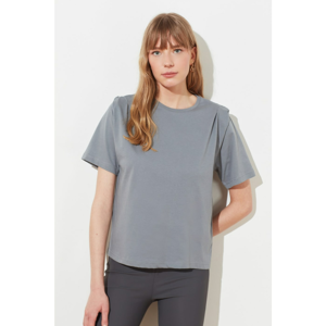 Trendyol Grey Shoulders Pleated Knitted T-Shirt
