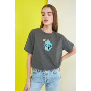 Trendyol Boyfriend Knitted T-Shirt WITH Anthracite Embroidery
