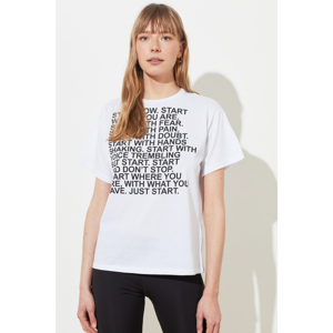 Trendyol White Printed Boyfriend Knitted T-Shirt