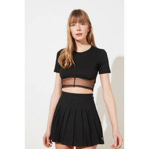 Trendyol Black Tulle Detailed Crop Knitted Blouse