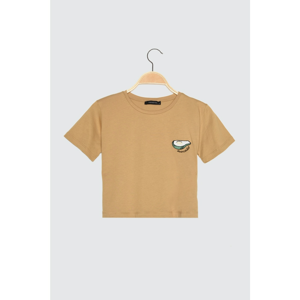 Trendyol Camel Crop Knitted T-Shirt