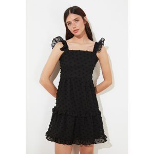 Trendyol Black Square Collar Textured Fabric Dress
