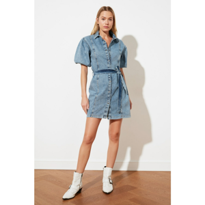 Trendyol Blue BeltEd Arm Rubber Denim Dress