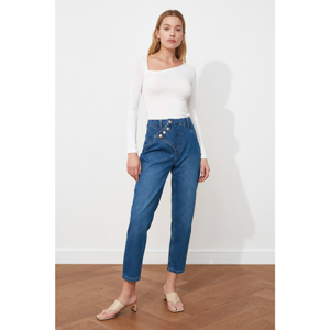 Trendyol Blue Asymmetric Close High Waist Mom Jeans