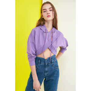 Trendyol Lila Asymmetric Detailed Crop Knitted Sweatshirt