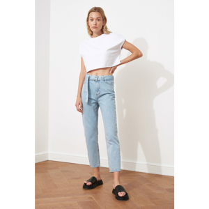 Trendyol Light Blue Belt High Waist Mom Jeans