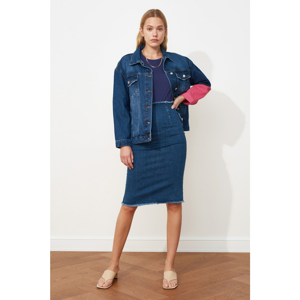 Trendyol Navy Sleeve Parted Denim Jacket