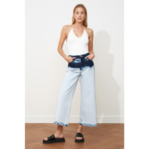 Trendyol Blue Color Block High Waist Culotte Jeans