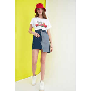 Trendyol Asymmetric Mini Denim Skirt WITH Blue Color Block