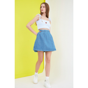 Trendyol Blue Pleated Mini Denim Skirt