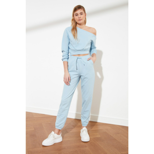 Trendyol Light Blue Loose Jogger Boat Collar Thin Knitted Bottom-Top Suit