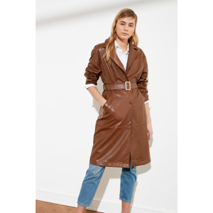 Trendyol Brown Arched Suni Leather Long Trenchkot