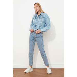 Trendyol Light Blue Hem Tasseled Crop Denim Jacket