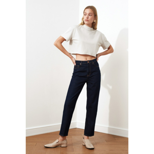 Trendyol Navy Blue Line Iron Tracked High Waist Mom Jeans