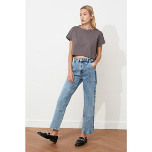 Trendyol Light Blue Part Accessory Detailed High Waist Straight Jeans