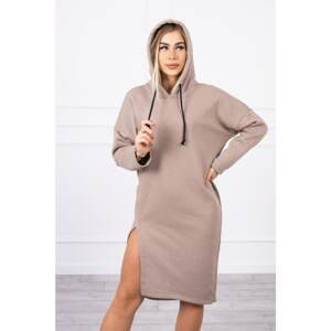 Dress with a hood and a slit on the side cappuccino