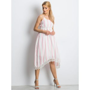 Asymmetric white and pink striped dress