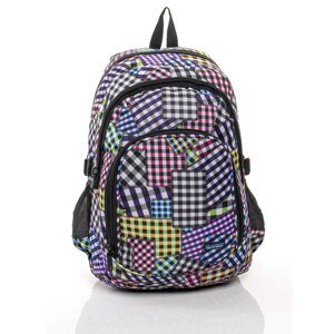 School backpack with a colorful checkered pattern