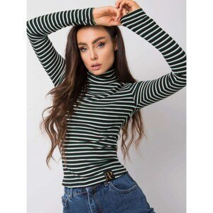 RUE PARIS Black and green striped turtleneck sweater